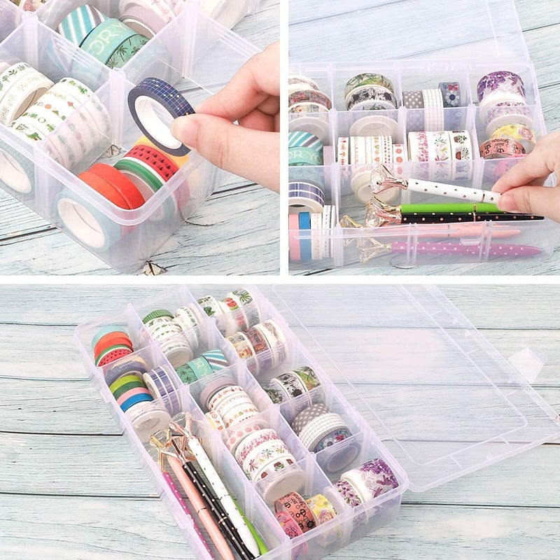 SGHUO 3 Pack 15 Grids Large Plastic Storage Organizer Box,15 Compartments with Dividers for Tackle Box, Beads, Washi Tape, Ribbon, Crafts, Art Supply 10.9X6.5X2.2inch - Image 4